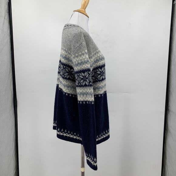 Susan Bristol Cardigan Womens M Medium Grey Navy Fair Isle Wool Metal Clasps - Picture 7 of 14